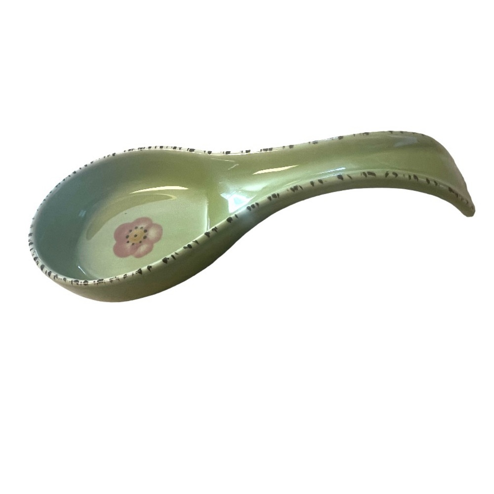 Franciscan Flora Spoon Rest Green and Pink Floral Desert Rose Earthenware - Picture 5 of 7